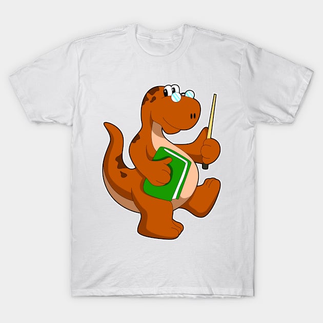 Dinosaur as Teacher with Book & Glasses T-Shirt by Markus Schnabel